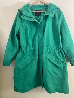 Talbots Raincoat With Hood Mid Length Womens XL